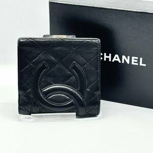 シャネル CHANEL カンボンライン ラムスキン 二つ折り がま口 コンパクト財布 ブラック