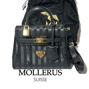 モレルス 2WAY ハンドバッグ Maison Mollerus モノグラム ストライプ ナイロン レザーコンビ カギ クロシェット カデナ付属