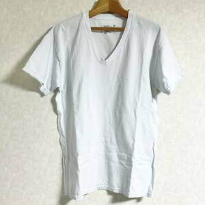 Hanes　Tシャツ / Vネック　ホワイト系/僅かにブルー　サイズM　　※一部汚れ　　W018　