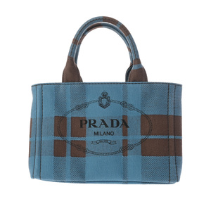 PRADA プラダ カナパ ミニトート 2WAY ブルー/ブラウン レディース デニムジャガード ハンドバッグ Aランク 中古 銀蔵