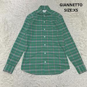 イタリア製 GIANNETTO ジャンネット SLIM FIT スリムフィット チェック柄 ホリゾンタルカラーシャツ サイズXS グリーン