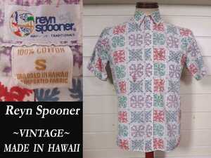 80s ビンテージ Reyn Spooner 雪柄 snowflake スノーフレーク柄 ビキニタグ ALOHA アロハ USAアメリカ Hawaii製 vintageレインスプーナー