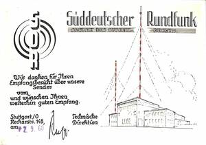 ①BCL★入手困難ベリカード★南ドイツ放送★Suddeutscher Rundfunk★ドイツ★1960年