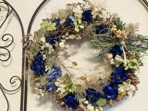 Handmade◆ハンドメイド◆ドライフラワー◆◆◆リース◆壁掛け◆壁飾り◆Blue rose ＊スモークツリー botanical wreath◆30㎝＊＊＊