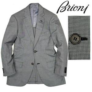 良品!!Brioni ブリオーニ カシミヤ×シルク 千鳥格子 最高のシルエット イタリア 最高峰 2B テーラード ジャケット(46)グレー メンズ 