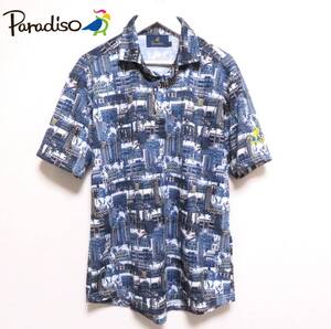 未使用に近い極美品 Paradiso パラディーゾ ドライポロシャツ 吸汗速乾 接触冷感 半袖トップス お洒落な総柄デザイン メンズ ゴルフウエア