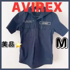 美品❣️ AVIREX ミリタリーシャツ 半袖 パーカー ネイビー