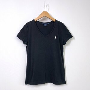 【レディース M】RALPH LAUREN SPORT ラルフローレン 半袖VネックTシャツ ブラック 黒 AA8236