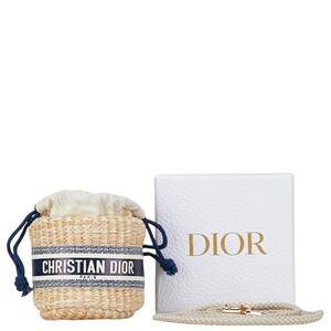 中古 ディオール ポーチ ショルダーバッグ ラフィア Aランク ベージュ ネイビー ホワイト Dior 【送料無料】【西神店】