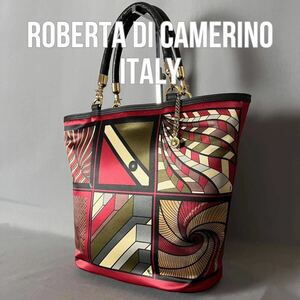 Roberta di Camerino ITALY ロベルタディカメリーノ ハンドバッグ トートバッグ ナイロン レザー マルチカラー カラフル スカーフ柄 幾何学
