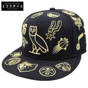 新品同様/ NEWERA ニューエラ ｘOVOｘNBA 59FIFTY OVO NBA オールオーバー キャップ/ 帽子 7 1/4 ブラック/ゴールド メンズ