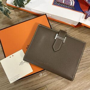 送料無料　HERMES　エルメス　ベアンコンパクト　エトゥープ　2つ折りミニ財布　エプソン