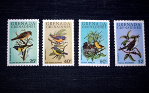 グラナディーン諸島切手　鳥・４種未使用　スズメ目　1980年