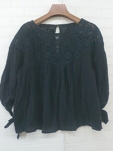 ◇ ◎ Dot and Stripes CHILD WOMAN デザインレース 七分袖 ブラウス カットソー サイズF ブラック レディース P