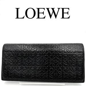 LOEWE ロエベ 長財布 アナグラム リピート 総柄 レザー ブラック