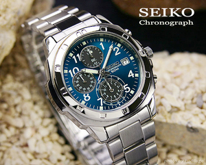 海外限定生産逆輸入!【SEIKO】 セイコー1/20秒高速クロノ メタリックブルーダイヤル BL 新品未使用