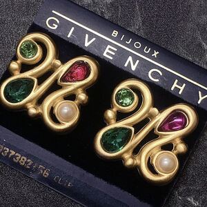 GIVENCHY ジバンシー ヴィンテージ イヤリング パール マルチカラーストーン ゴールド vintage earrings