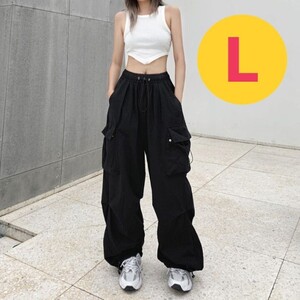 カーゴパンツ ワークパンツ 薄手 L ダンス メンズ レディース 韓国 ブラック