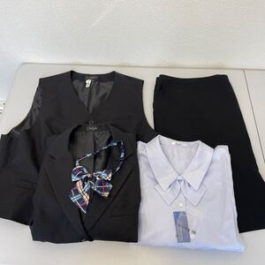 23号・特大別寸 中古 スカート ベスト ブラウス ジャケット リボン 5点セット 事務服 OL 会社制服 受付/Hinack/おしゃれ/大きいサイズ