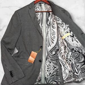 試着のみ!! タグ付き!!シルク 100%!! Lサイズ◎ ETRO エトロ テーラードジャケット ブレザー ストレッチ ペイズリー 総柄 ブラック メンズ