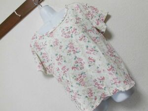 assk1262☆　■■LOWRYS FARM/ローリーズファーム■■　花柄半袖Tシャツ　トップス　丸首　アイボリー系　Lサイズ　綿混素材