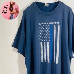 HONOR RESPECT ブルーライン 半袖 Tシャツ ネイビー XL 古着