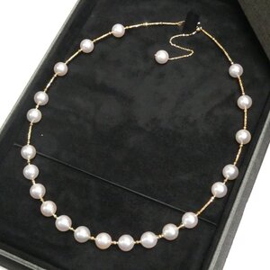 J◇K18 美品 GSTV パール ステーション ネックレス 44cm イエローゴールド 18金 真珠 スライドアジャスター付 yellow gold pearl necklace