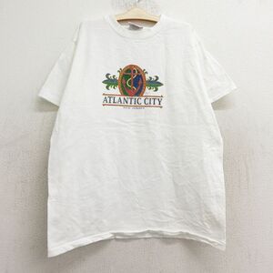 古着 半袖 ビンテージ Tシャツ キッズ ボーイズ 子供服 90s イカリ アトランティックシティ 大きいサイズ コットン 白 ホワイト 24jul31