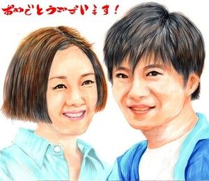 [B*]ETC お祝いなどに! 手描きの似顔絵 公認似顔絵師作成 (コピック+色紙) ※送料185円 即決