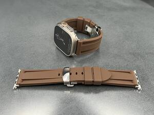 ブラウン アップルウォッチ ラバー ベルト ソリッド バンド 49mm ウルトラ ULTRA Dバックル applewatch シリーズ10 46mm45mm42mm 動画