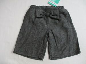 SF267【tout petit】新品　リボン付き　ハーフパンツ　女児　薄灰　80