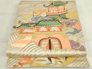 平和屋本店■極上　アンティーク　大正ロマン　丸帯　刺繍　竜宮城　金糸　正絹　逸品　KAAA1512kk4