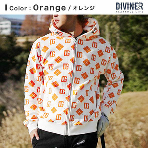 新品タグ付き★標準小売価格13200円を77％オフ【DIVINER GOLF-ディバイナーゴルフ】ゴルフウェア オレンジ総柄ZIPパーカー/L■在庫限り■