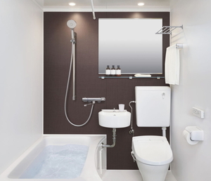 シャワートイレなどの豪華オプション付き　1216サイズの3点式（トイレ・洗面・浴槽付）ユニットバスルーム