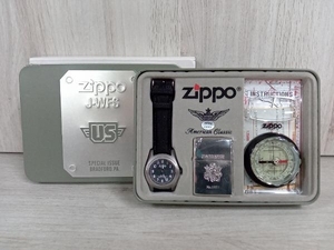 ZIPPO ジッポ ライター アメリカンクラシック 限定ミリタリー3点セット 時計 方位磁石 2000年式 U.S.Zippo ケース有り