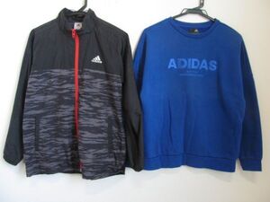 (58595)アディダス　adidas　ウィンドブレーカー　スウェット　ブラック・ブルー　160㎝　まとめて　2枚セット　USED