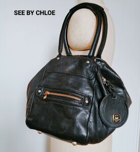 See by Chloe*シーバイクロエ*2wayショルダーバッグ*レザー*黒*ブラック*ななめ掛け*本革*ハンドバッグ*コロンとした形*チャーム