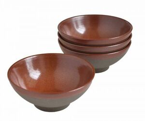 4個セット　EarthWare アースウェアー★JUDITH　KRUGERデザイン★和テイスト無釉　赤茶色　小　カフェオレボール　ｐボウル　10001326