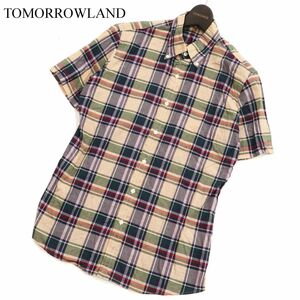 TOMORROWLAND トゥモローランド 春夏 半袖 ボタンダウン チェック★ シャツ Sz.M　メンズ 日本製　C3T03445_4#A