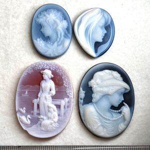 1円〜!!H.P.Muller・Schmidt作!!◆ストーンカメオおまとめ24.6g◆d 約123ct cameo stone 彫刻 アンティーク ブローチ 作家物 w4マ40