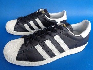 13646■美品 19製 adidas アディダス G61069 SUPER STAR 80S BLACK WHITE スーパースター 黒 白 27cm US 9 天然皮革 G61069