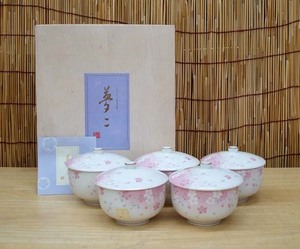 未使用品◎ 前畑陶器 竹久夢二 夢雅 蓋付 煎茶揃 5客セット 桜柄 木箱入り　茶器 茶碗　札幌市 豊平区