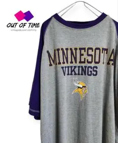 人気NFLアメフトMINNESOTA VIKINGSラグランTシャツ2XLグレー