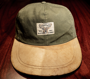 シンプルで形が良く合わせやすい万能選手1990s USA製 ポロスポーツ SPORTSMAN 鹿TAG レザー xオリーブ DUCK CANVAS ロングビル キャップ 