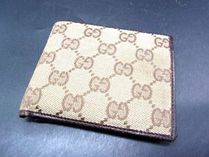 ■美品■ GUCCI グッチ GG柄 キャンバス×レザー 二つ折り 財布 ウォレット 札入れ 小銭入れ ブラウン系 DF1745