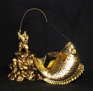 金属工芸◆恵比寿像　鯛　置物◆縁起物　大漁　エビス様　 金色　gold color　
