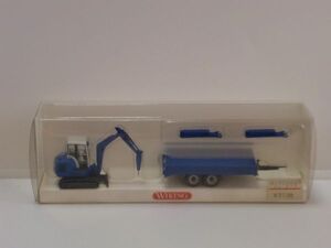 ◇1/87 WIKING Mini-Bagger mit Hydraulikhammer auf Tandemtrailer