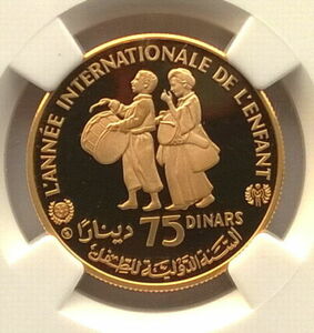 チュニジア1982年 子供 75ディナールNGC PF69金貨 コイン、プルーフ 硬貨