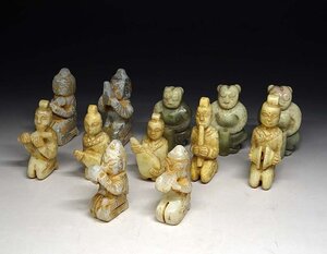 緑屋t■ 中国古玩　玉石彫刻　人物　12点　唐物 時代物　i9/11-6889/4-2#60