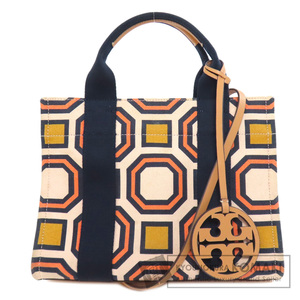 Tory Burch トリーバーチ 幾何学模様 2WAY ハンドバッグ キャンバス レディース 中古